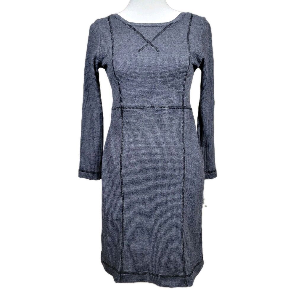 NWT AIKO Bianca Mini Dress 3/4 Sleeve Dark Gray Waffle Knit Womens Large Bodycon